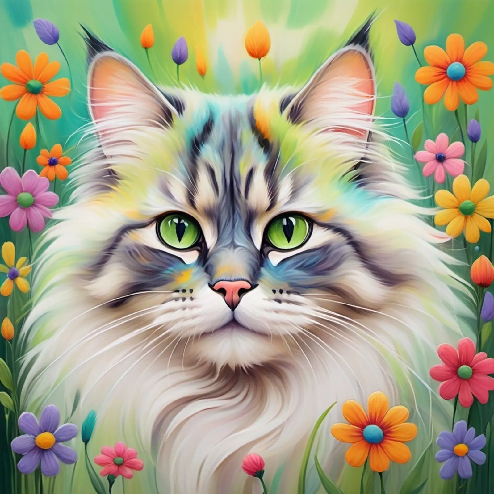 Gatto con fiore pellicola backlit da Purrfect Whiskers Art