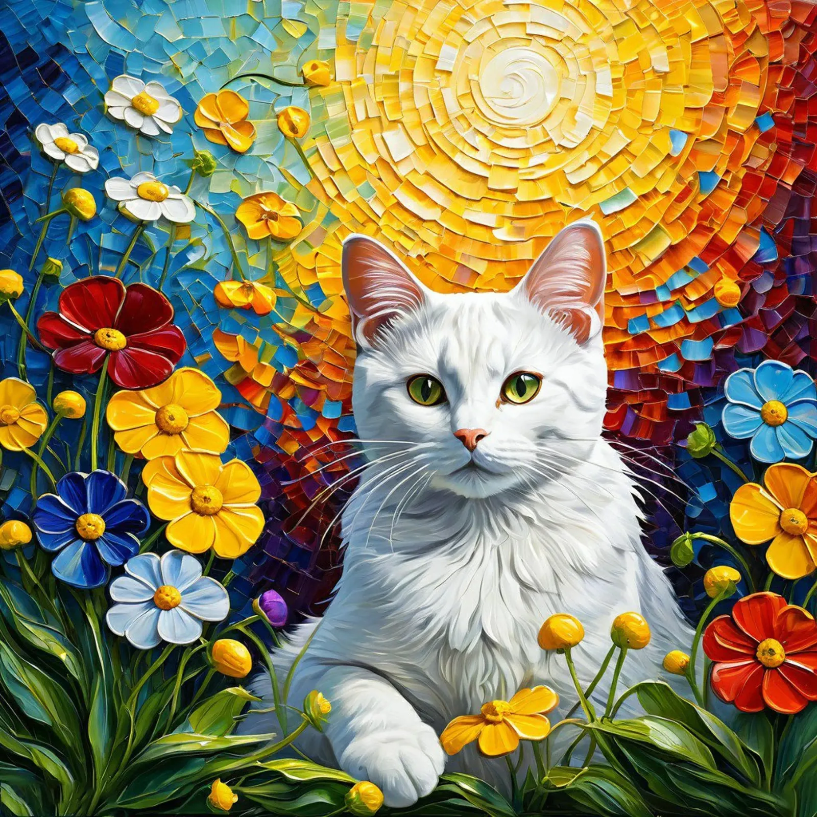 Gatto con fiore pellicola backlit da Purrfect Whiskers Art