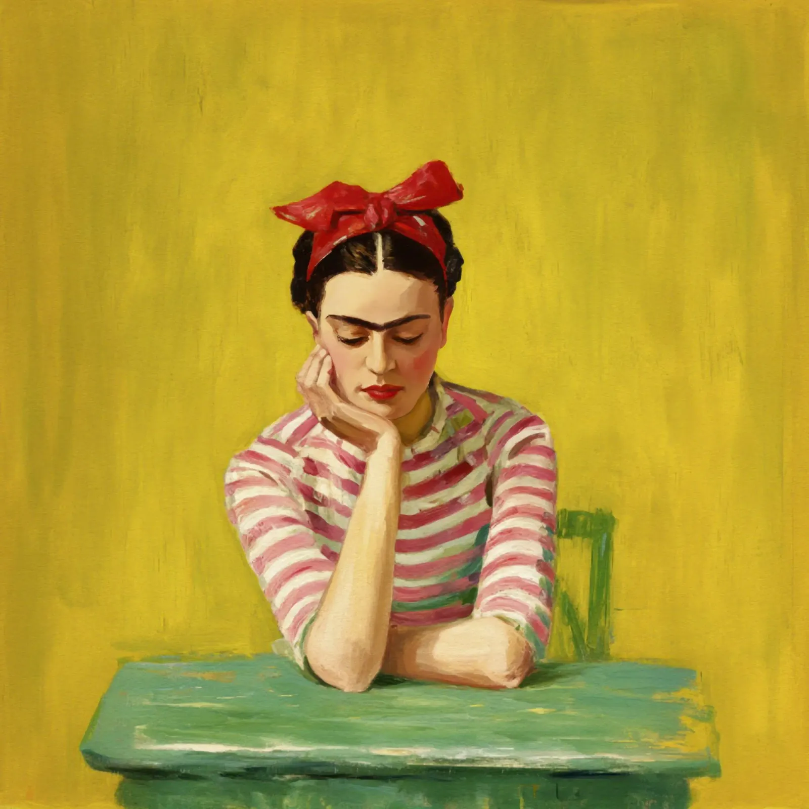 Fille mexicaine avec un nœud rouge à une table verte, Retro Vibes hahnemühle de Modern Muse