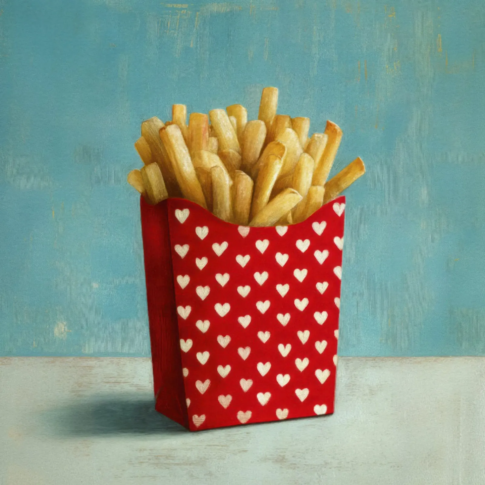 Patatine fritte rosso bianco cuori borsa Pop Art Illustrazione alimentare pellicola backlit da Modern Muse