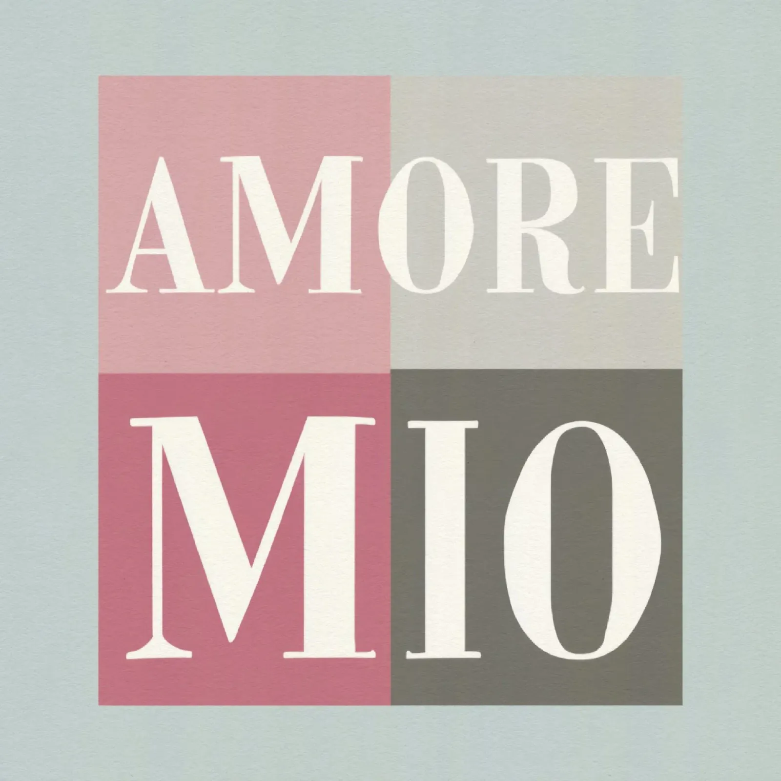 Amore MIO Typography Pastel Shapes Art Peach Grey Tones canvas with Floater frame by Modern Muse