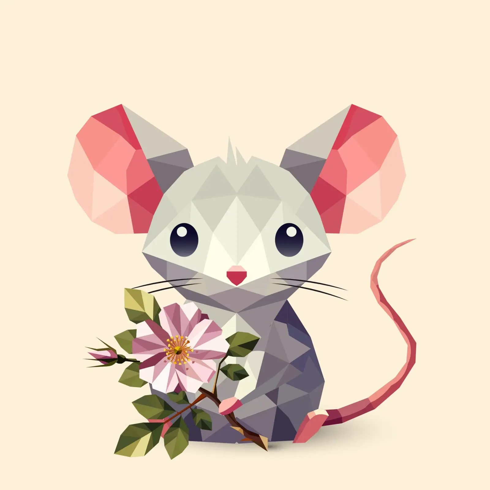 Souris avec une fleur - doux motif pour enfants poster avec cadre en plastique de namosh