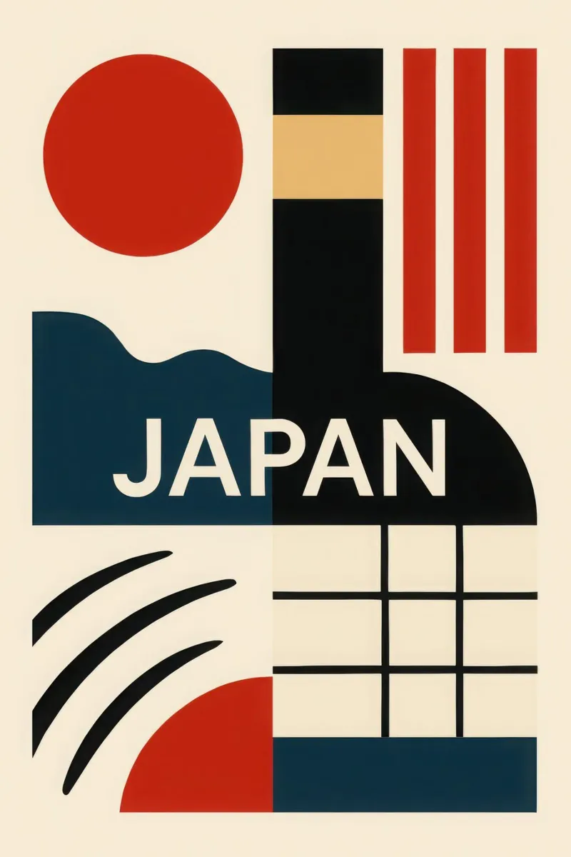 Japan - The minimalist essence of the Land of the Rising Sun poster with wooden frame by JETLAG | affiches voyage