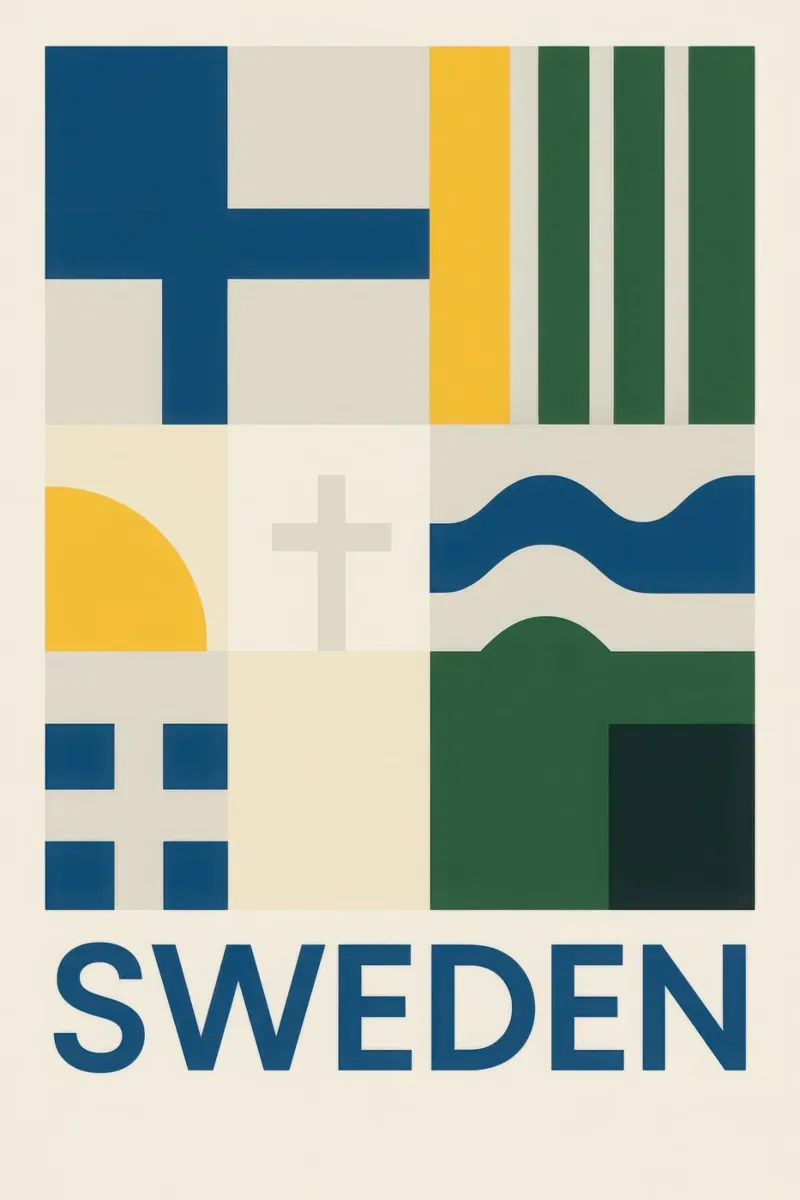 Svezia - L'essenza nordica in sintesi poster con telaio in plastica da JETLAG | affiches voyage