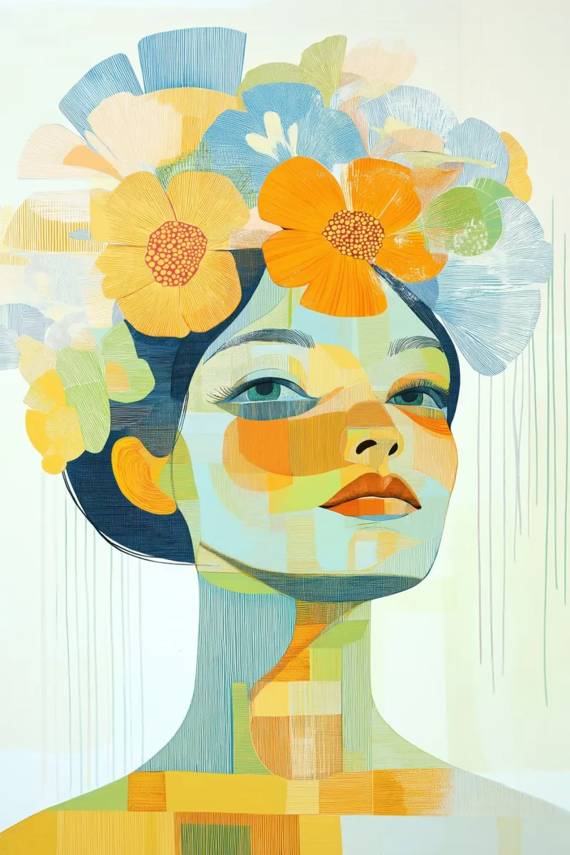 Donna con fiori tra i capelli pellicola backlit da Imagine