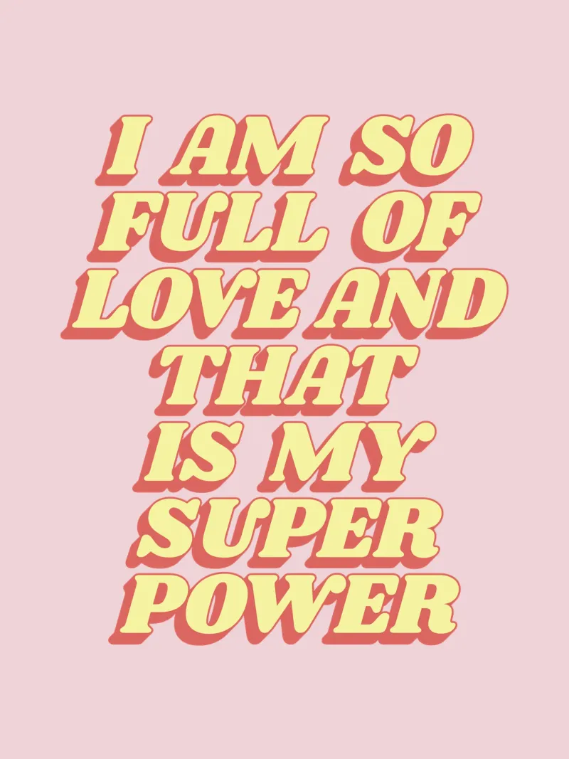 Sono così pieno d'amore e questo è il mio super potere tipografico poster con telaio in alluminio da THE MOTIVATED TYPE