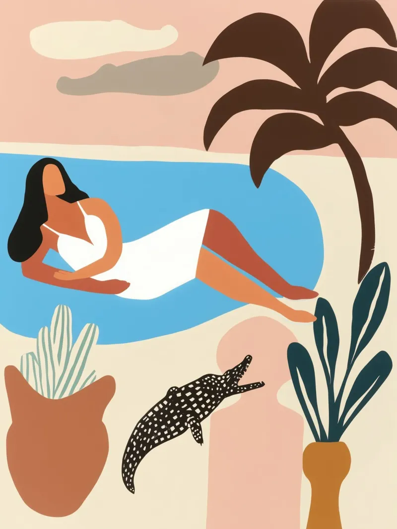 A relaxing afternoon by the pool | Naive painting canvas by Autofocus