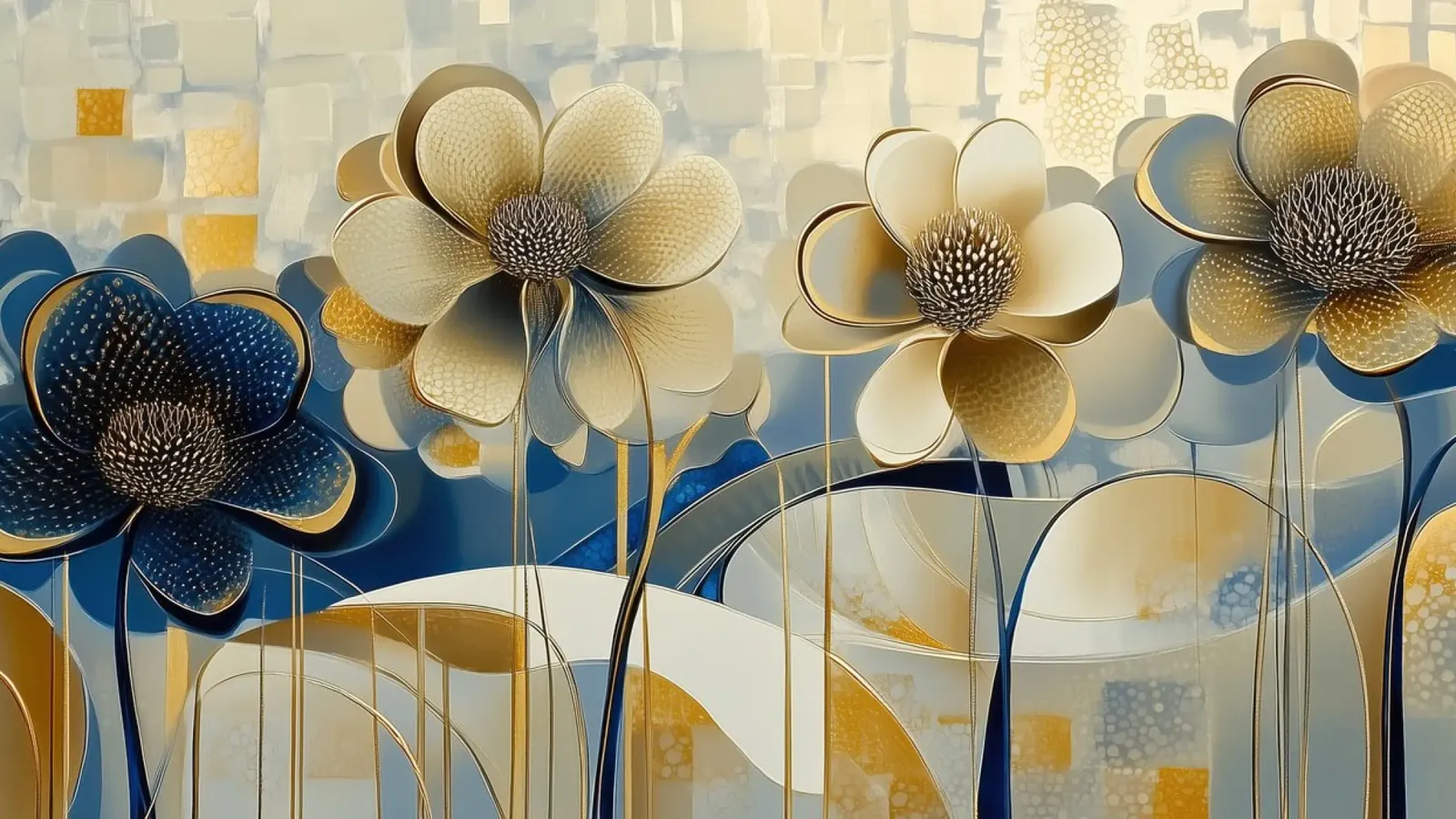 Flores de color crema y azul metacrilato de Imagine