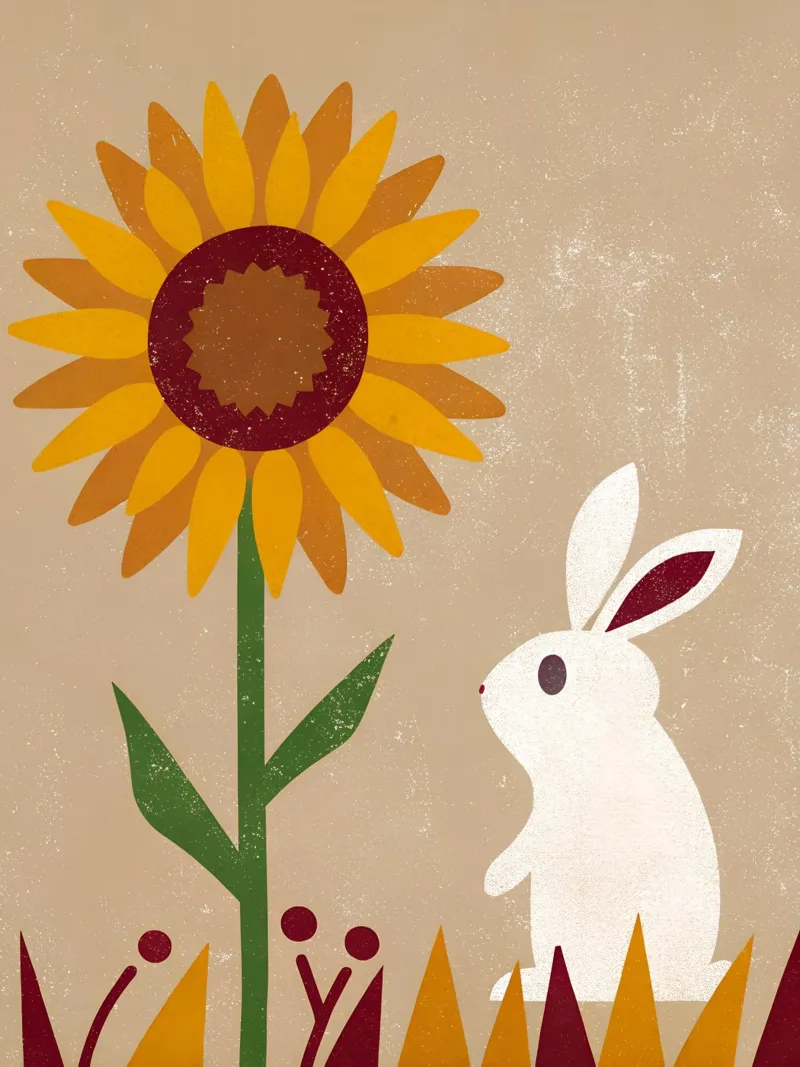 Girasole e coniglio Retro Pop carta hahnemühle da THE LATEST SHOP