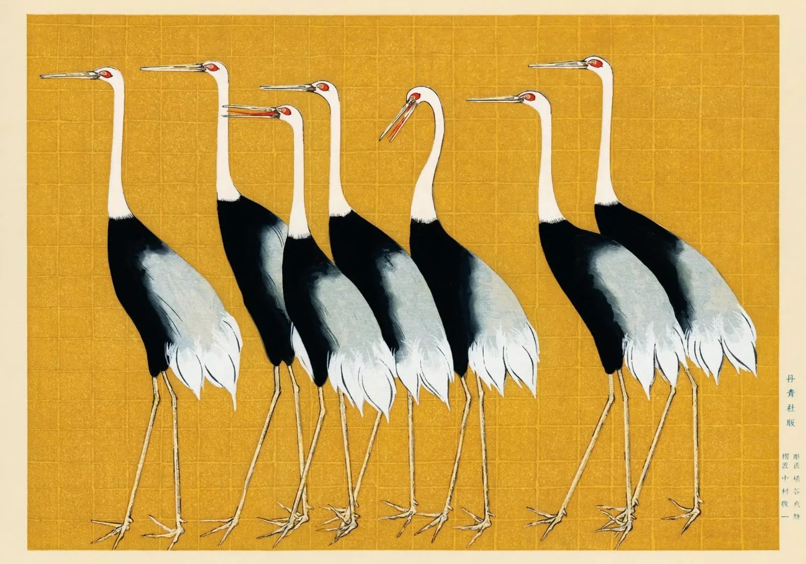 Japanese Print Art | Red-crowned Cranes Print canvas with Floater frame by NorwesClub