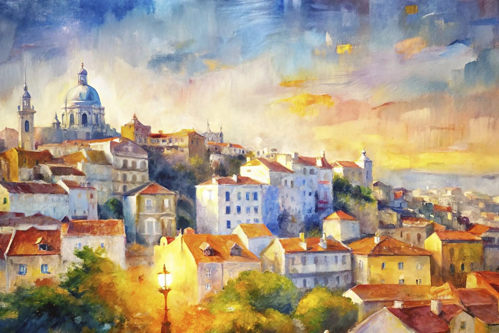 Aquarelle de Lisbonne poster de Point and Art
