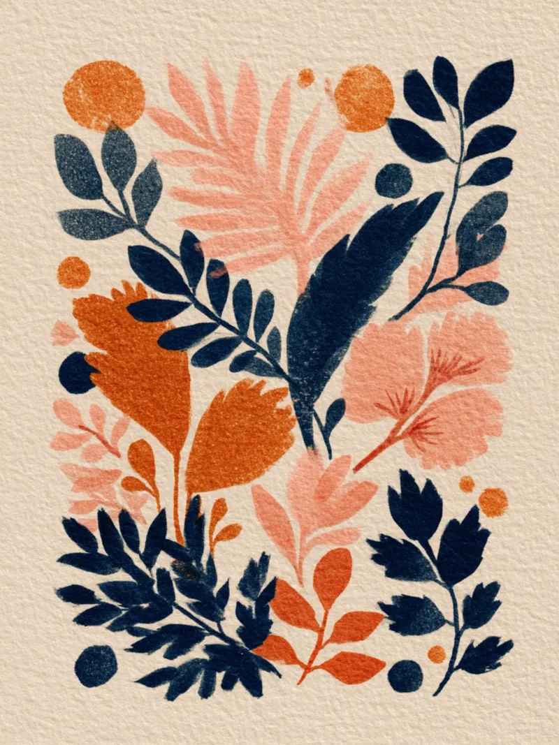 Botanical Abstract Pink, Orange and Blue poster con telaio in legno da Gypsy Galleria