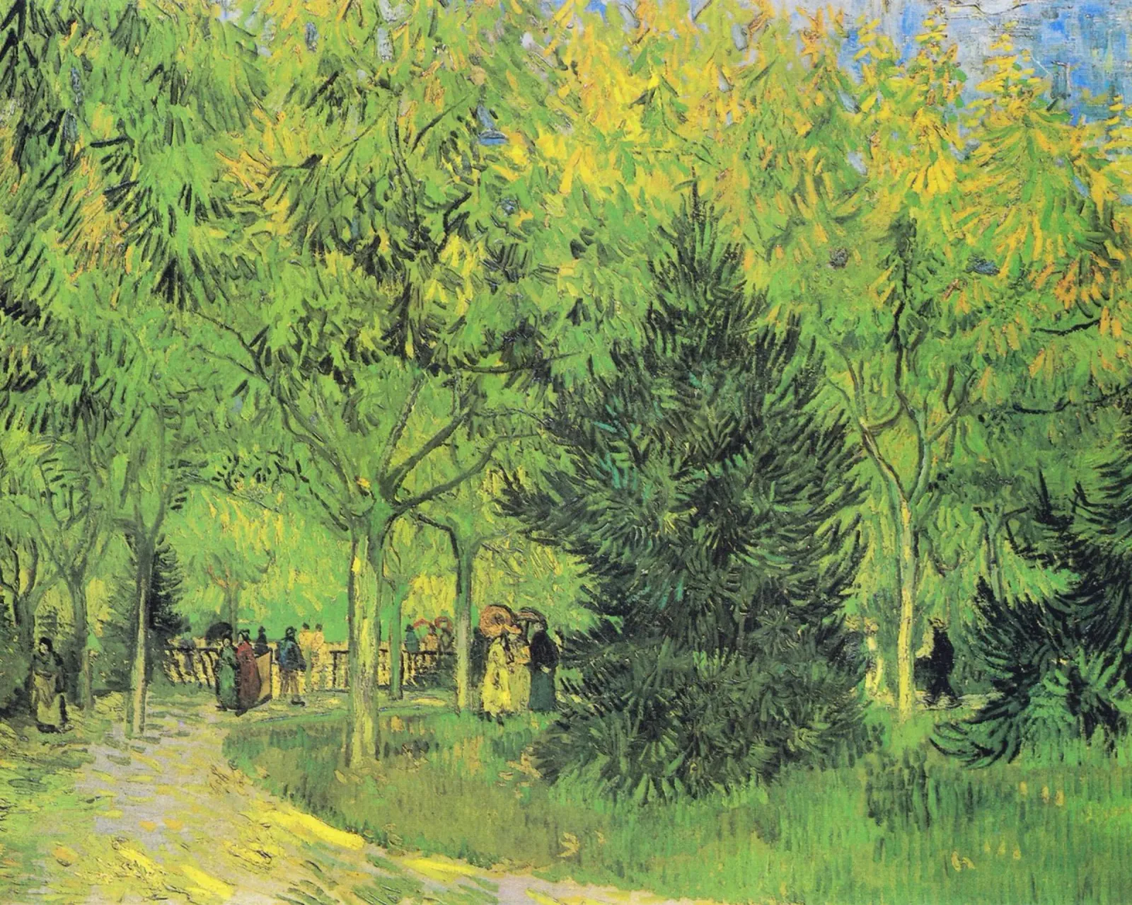 Il sentiero di Vincent van Gogh nel parco di Arles con i camminatori pellicola backlit da Van Gogh Prints