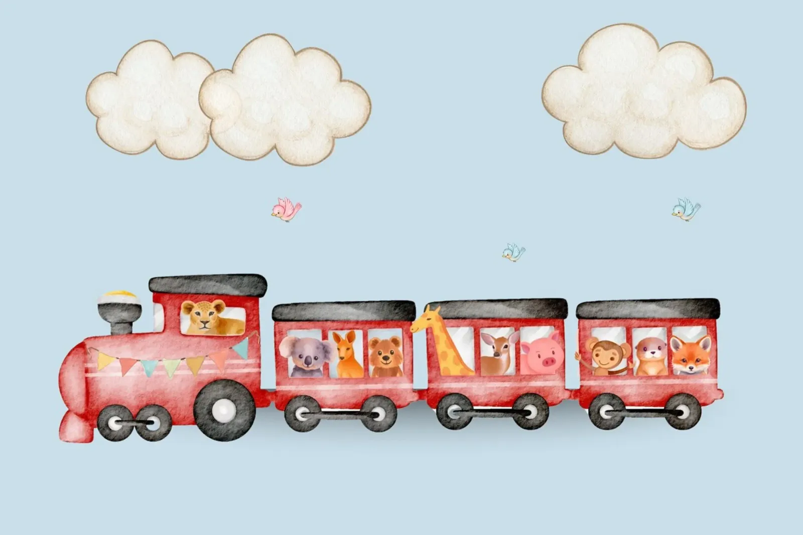 Todos a bordo del tren de los animales poster con marco de plástico de Doodle Dreams Art