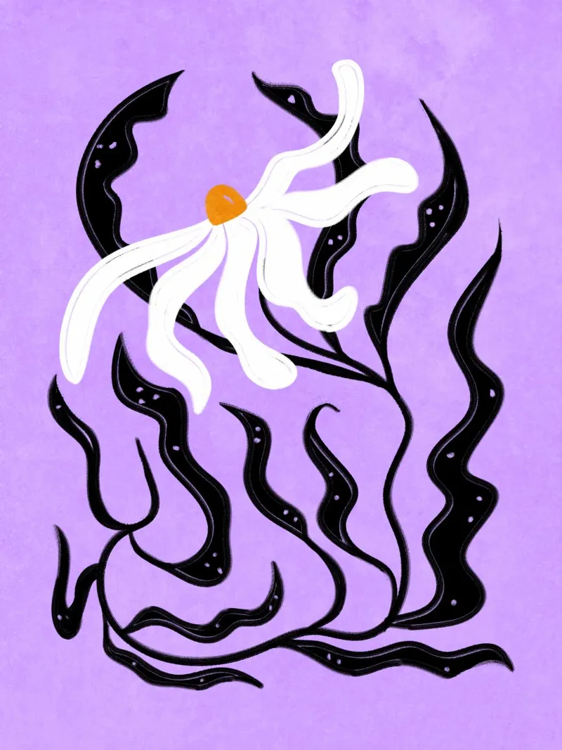 Abstract white Flower poster con marco de madera de Illustration Raissa Oltmanns