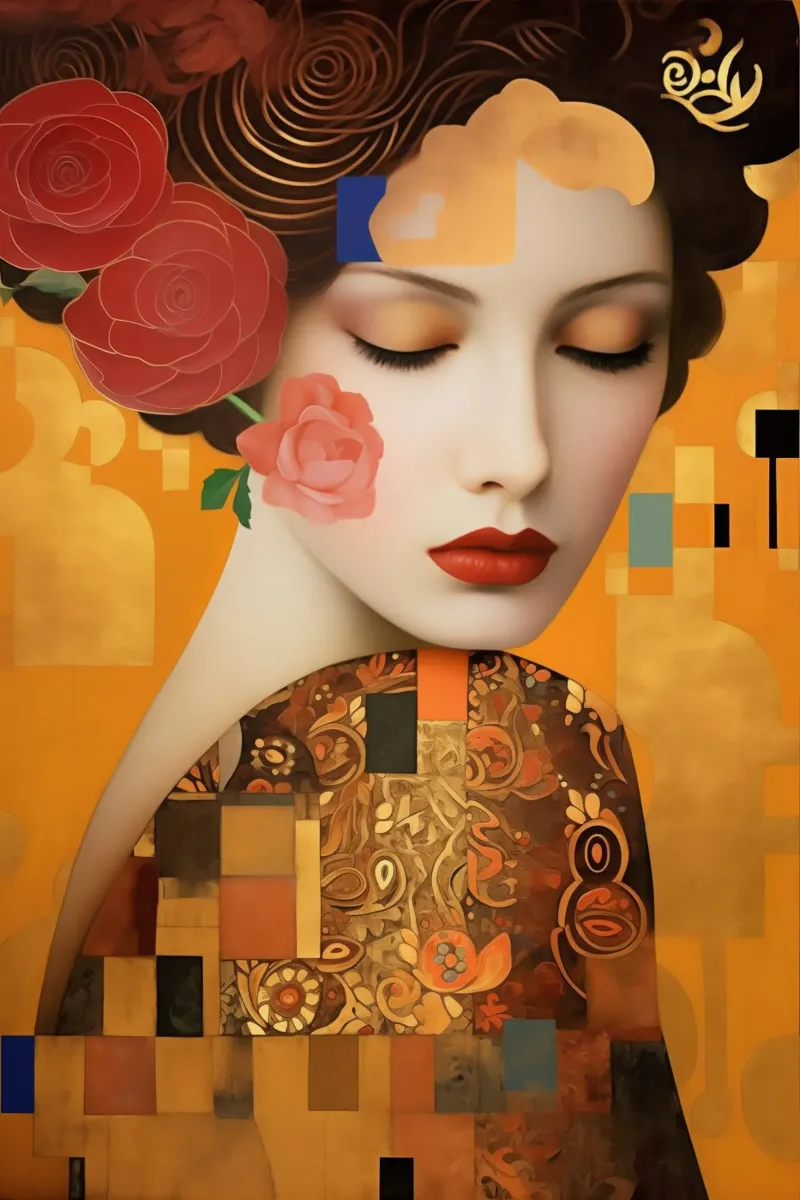 Donna digitale di Klimt con oro di ispirazione Art Nouveau alluminio dibond da Autofocus