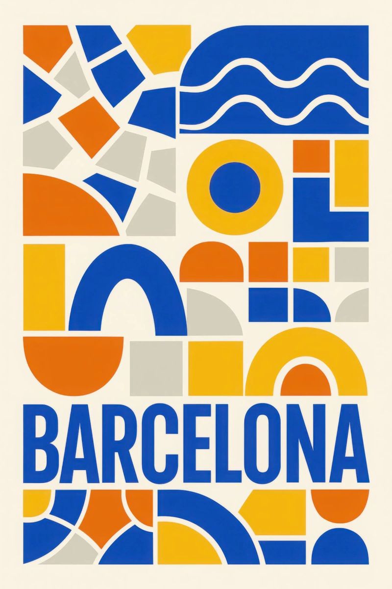 Barcelona - The solar mosaic of the Mediterranean poster by JETLAG | affiches voyage