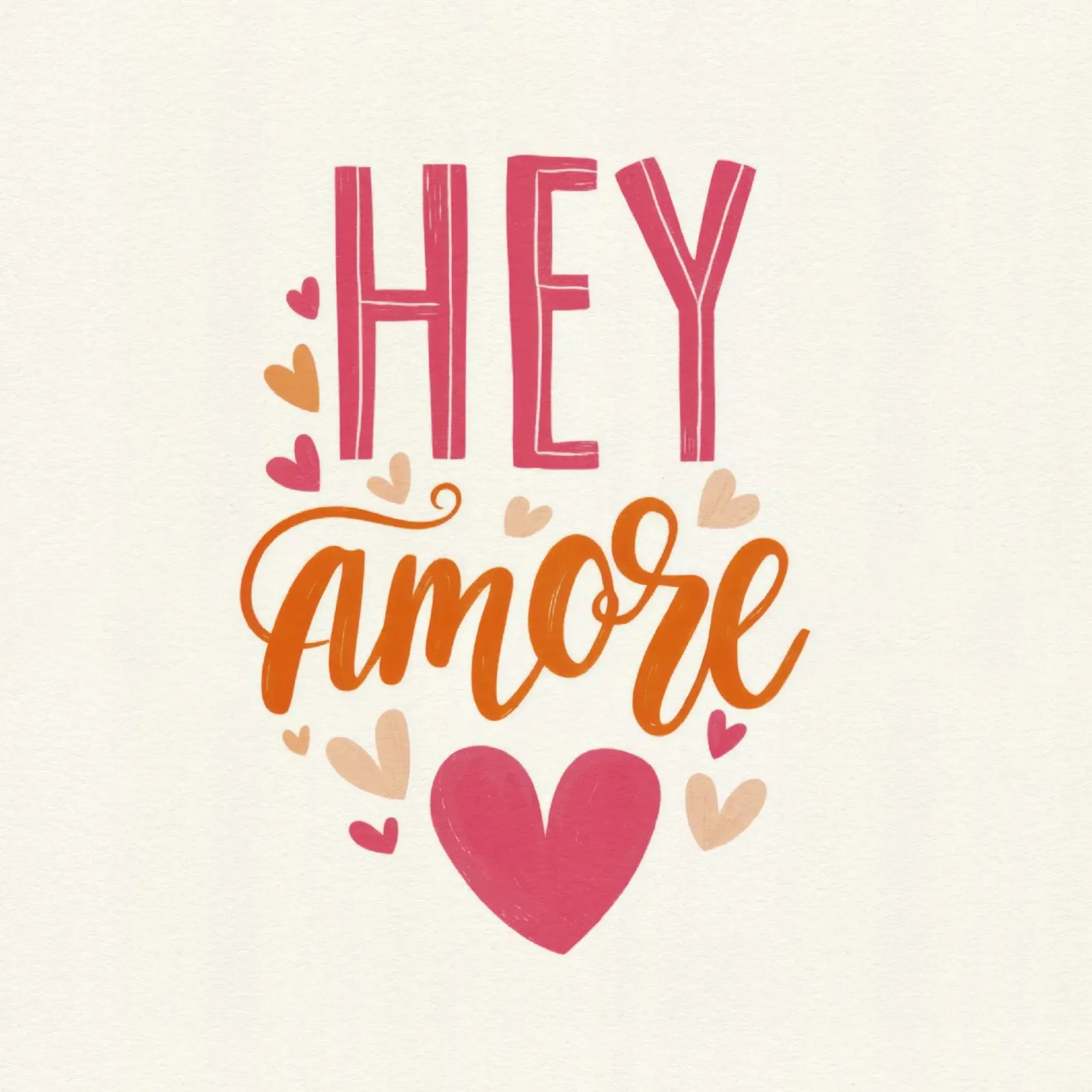 Tipografia Hey Amore in rosa e arancione con cuori poster da Modern Muse