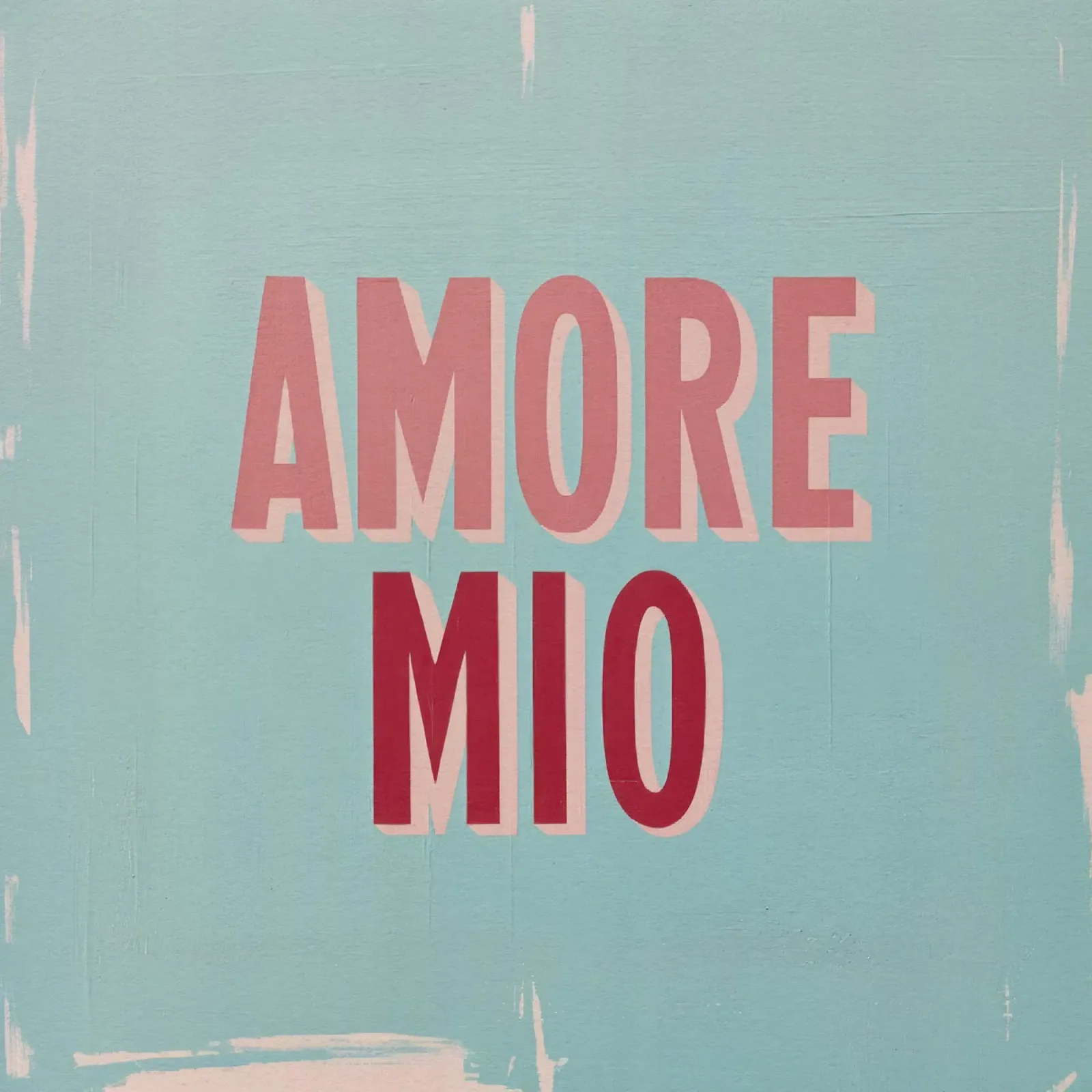 Amore Mio Retro 50s Text in Rosa & Rot auf Türkis Hahnemühle von Modern Muse