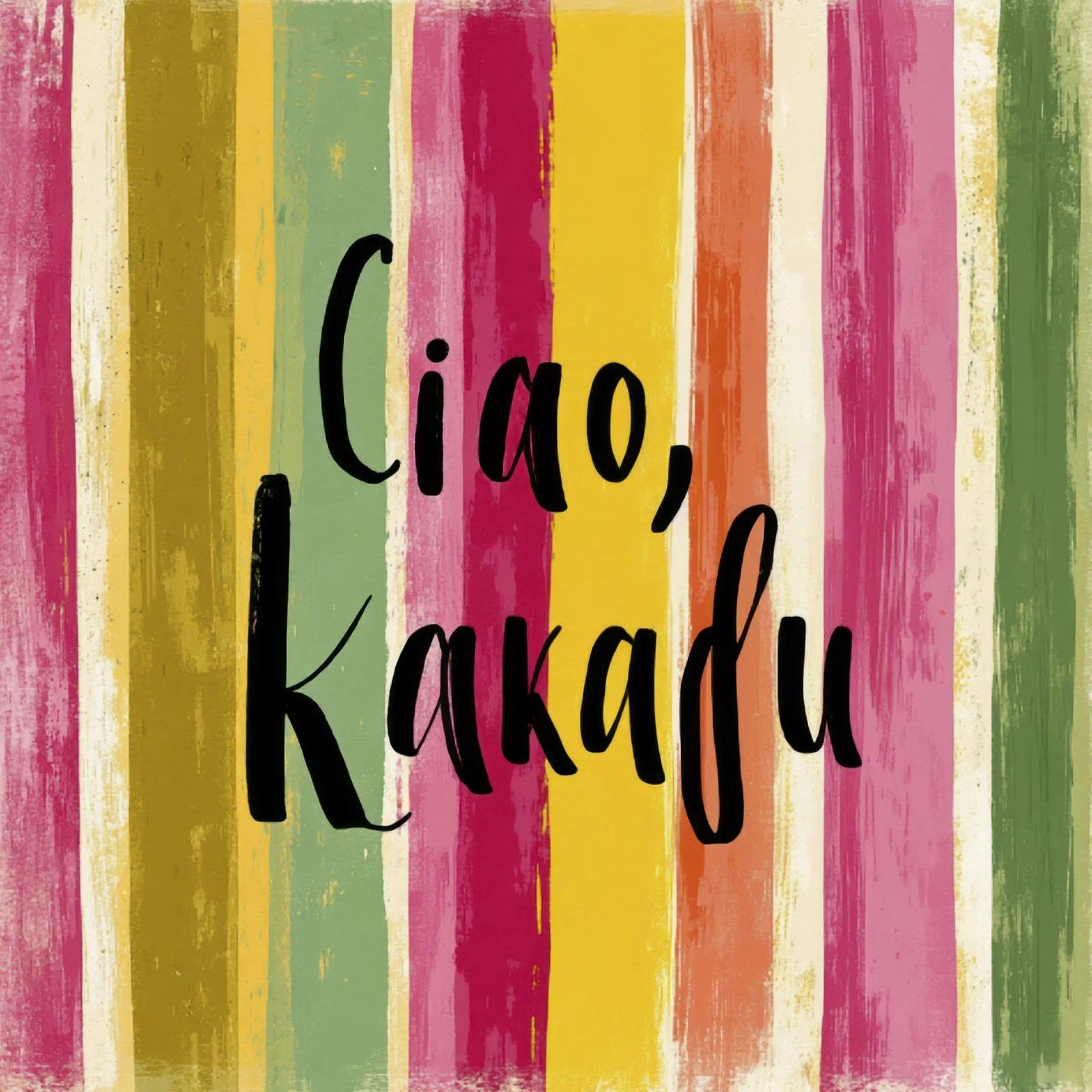 Ciao Kakadu Bold Typography on Colorful Retro Stripes canvas by Modern Muse