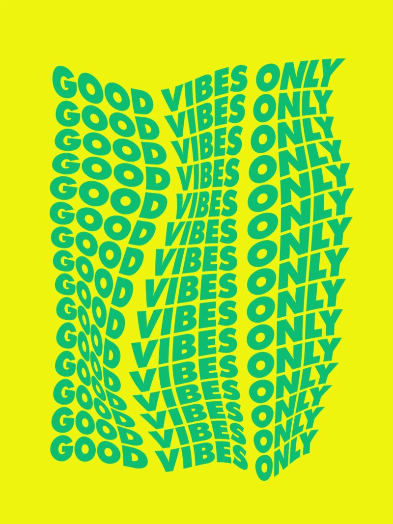 Good Vibes Only Wavy Typography Print in Green and Yellow canvas by THE MOTIVATED TYPE