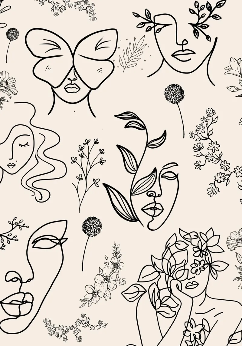 Illustrazione Line Art | Volti astratti e botaniche pellicola backlit da NorwesClub