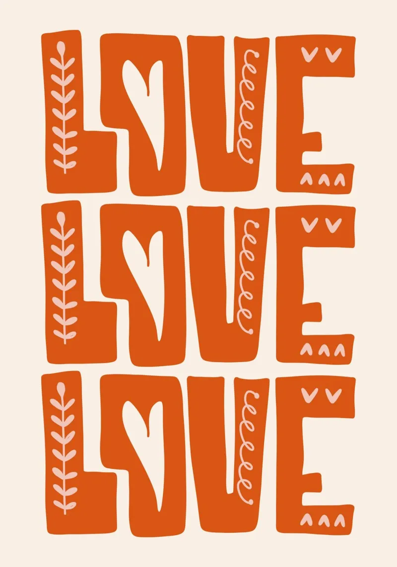 Liefde Typografie | Drie Keer LIEFDE Print canvas met Baklijst van NorwesClub
