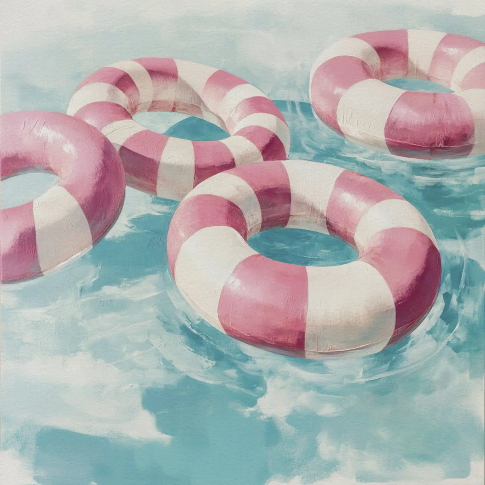Galleggianti per piscina a strisce rosa in una sognante fuga acquerellata poster con telaio in alluminio da Modern Muse