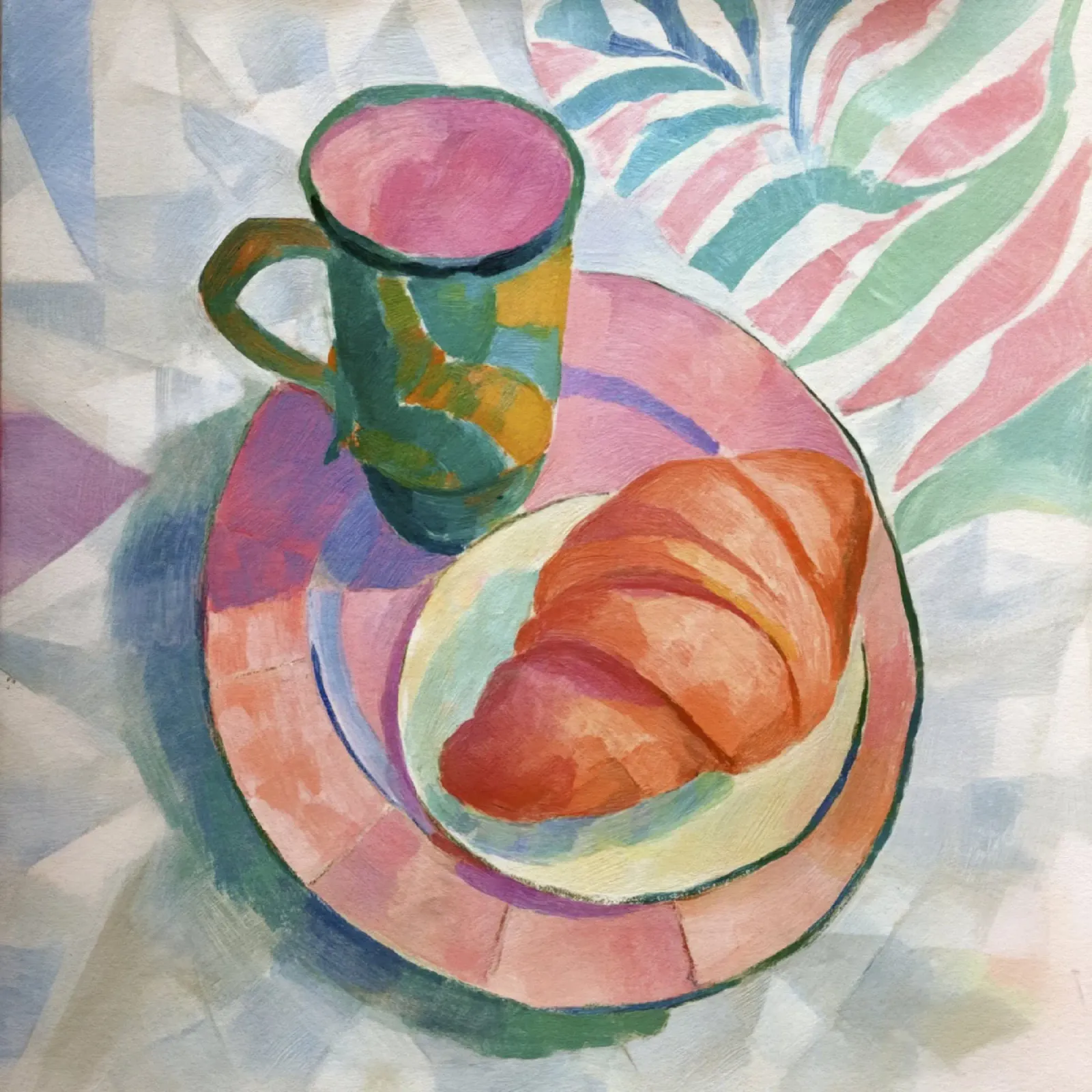 Croissant astratto e tazza in acquerello ispirato a Matisse pellicola backlit da Modern Muse