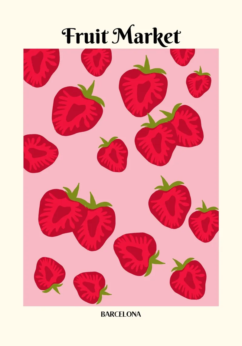 Fruit Graphic Art | Strawberry Pattern Print canvas with Floater frame by NorwesClub