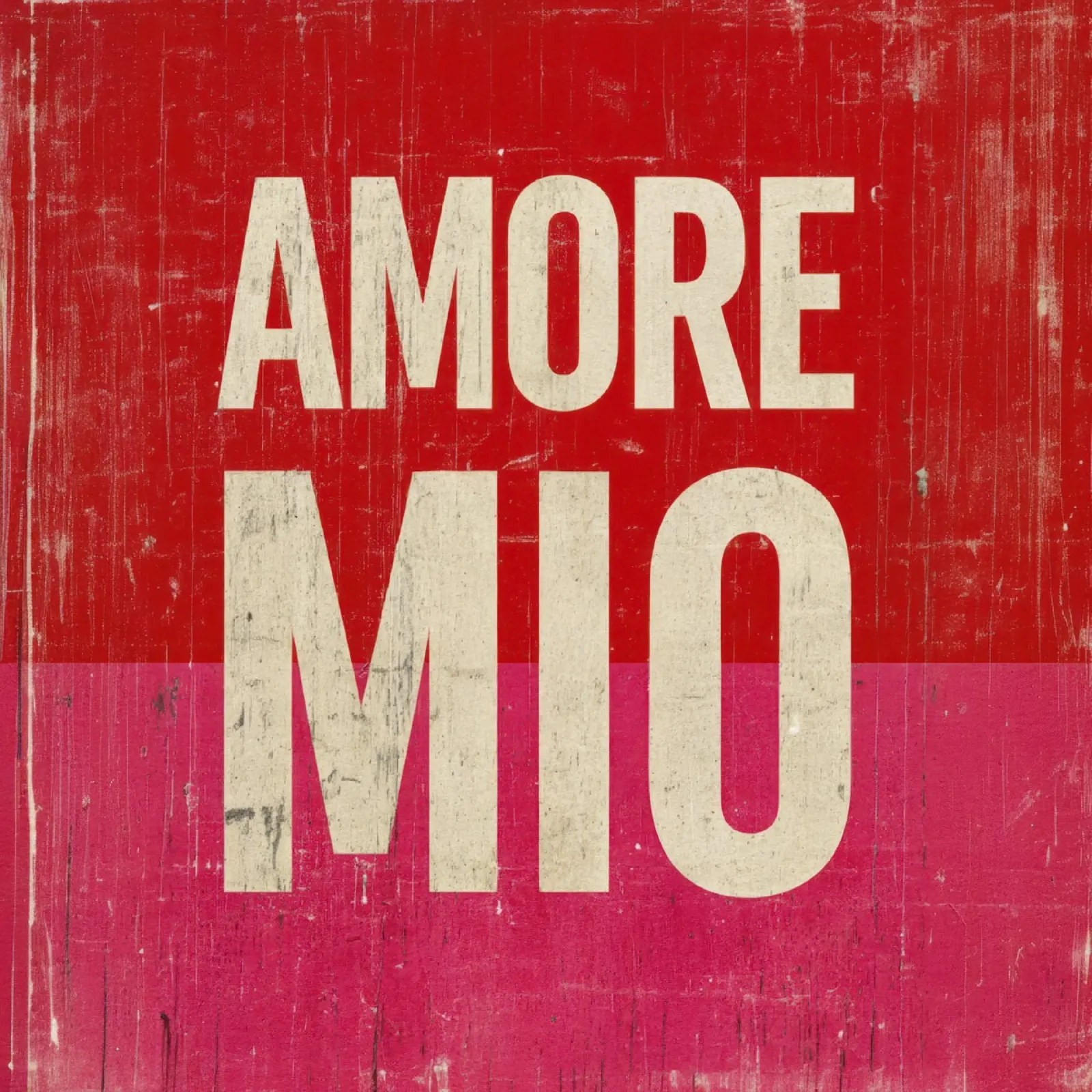"Amore Mio" Tipografia in grassetto su vibrazioni grunge rosse e rosa pellicola backlit da Modern Muse