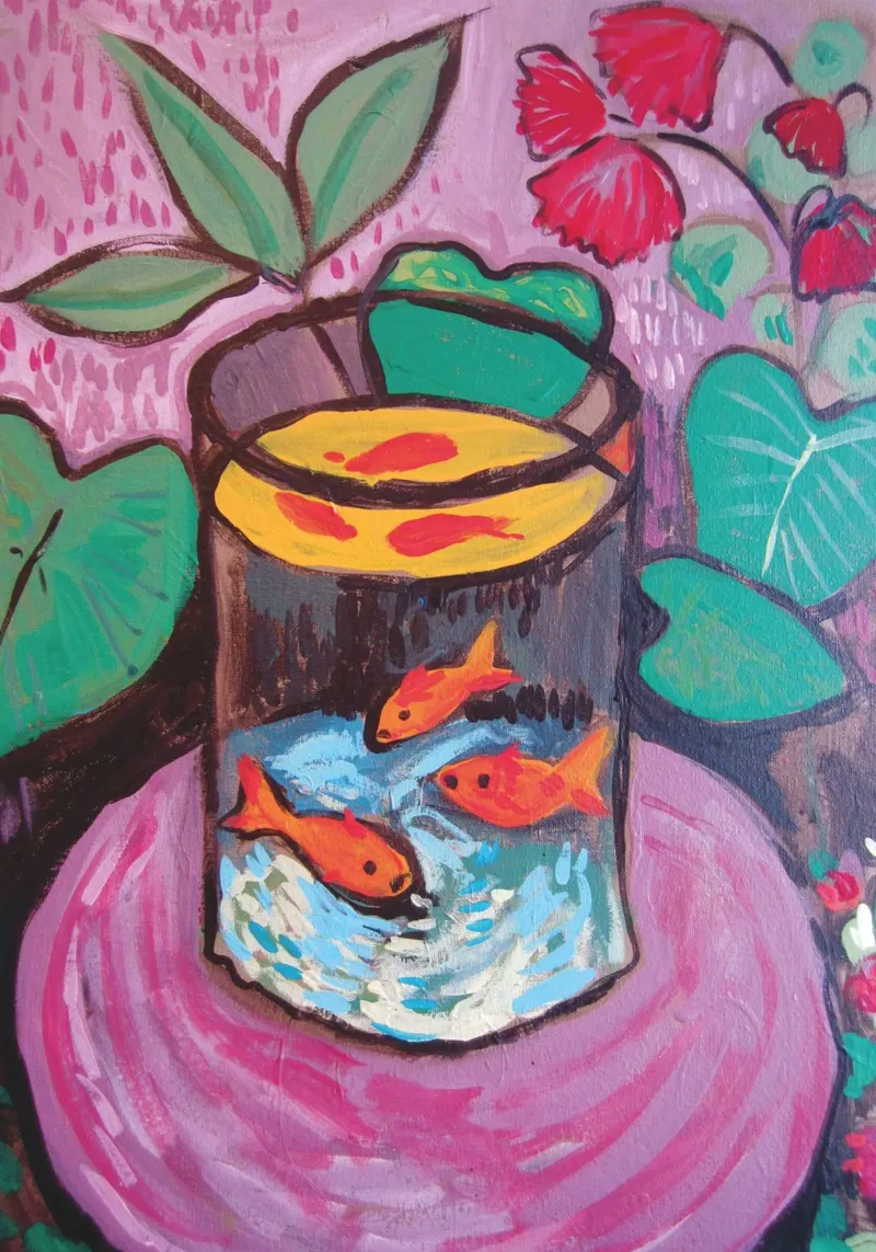 Fauvistische Goudvis Schilderij Print | Moderne Levendige Kunst canvas met Baklijst van NorwesClub