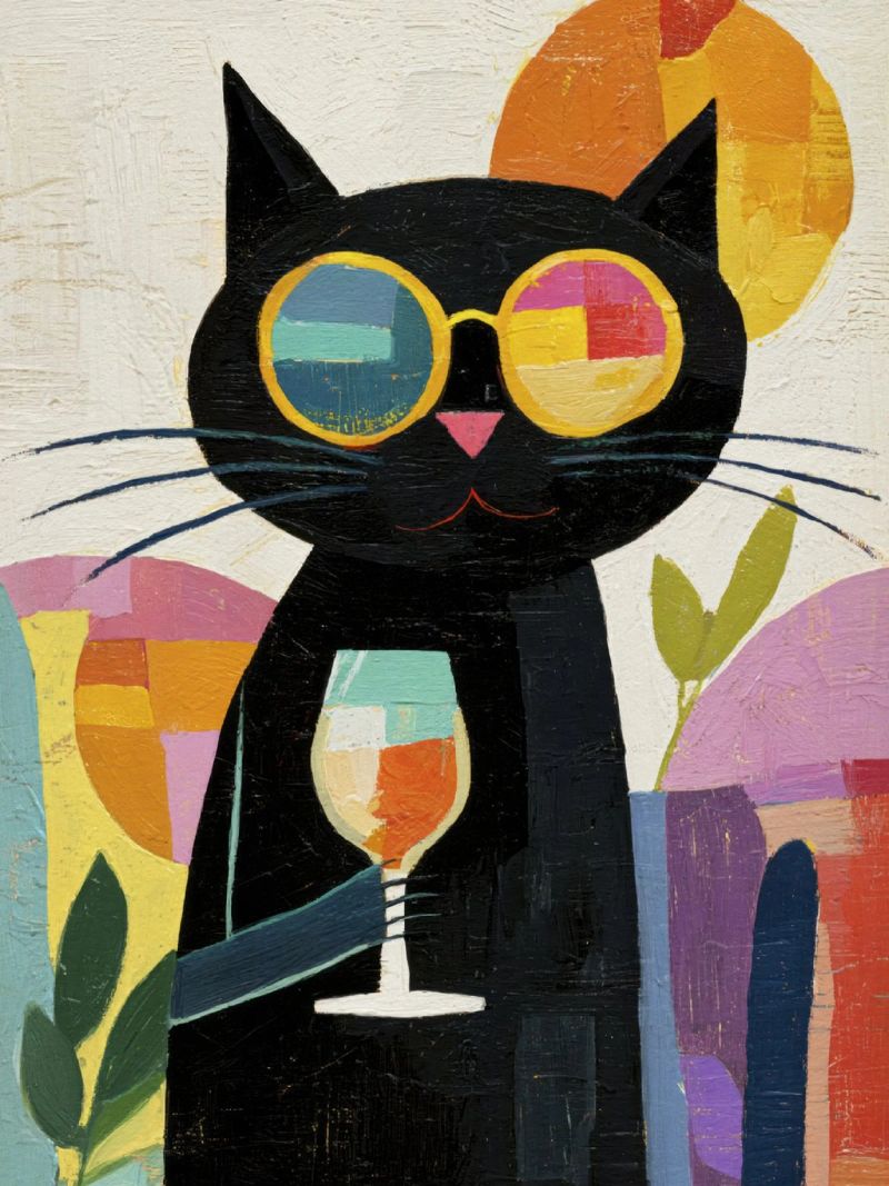 Matisse Black Cat with Sunglasses and Wine in Retro Style poster by Modern Muse