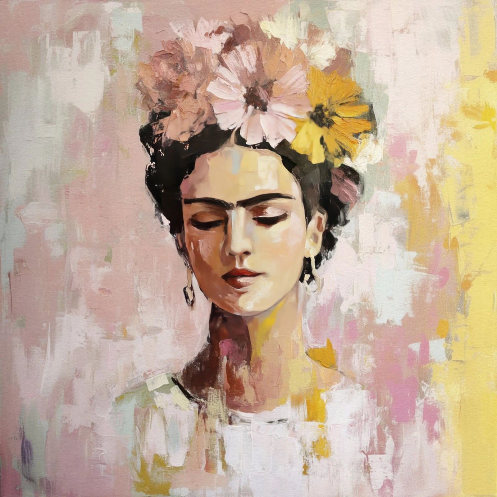 Iconic Mexican Muse in Pastel Tones with Floral Crown poster by Modern Muse