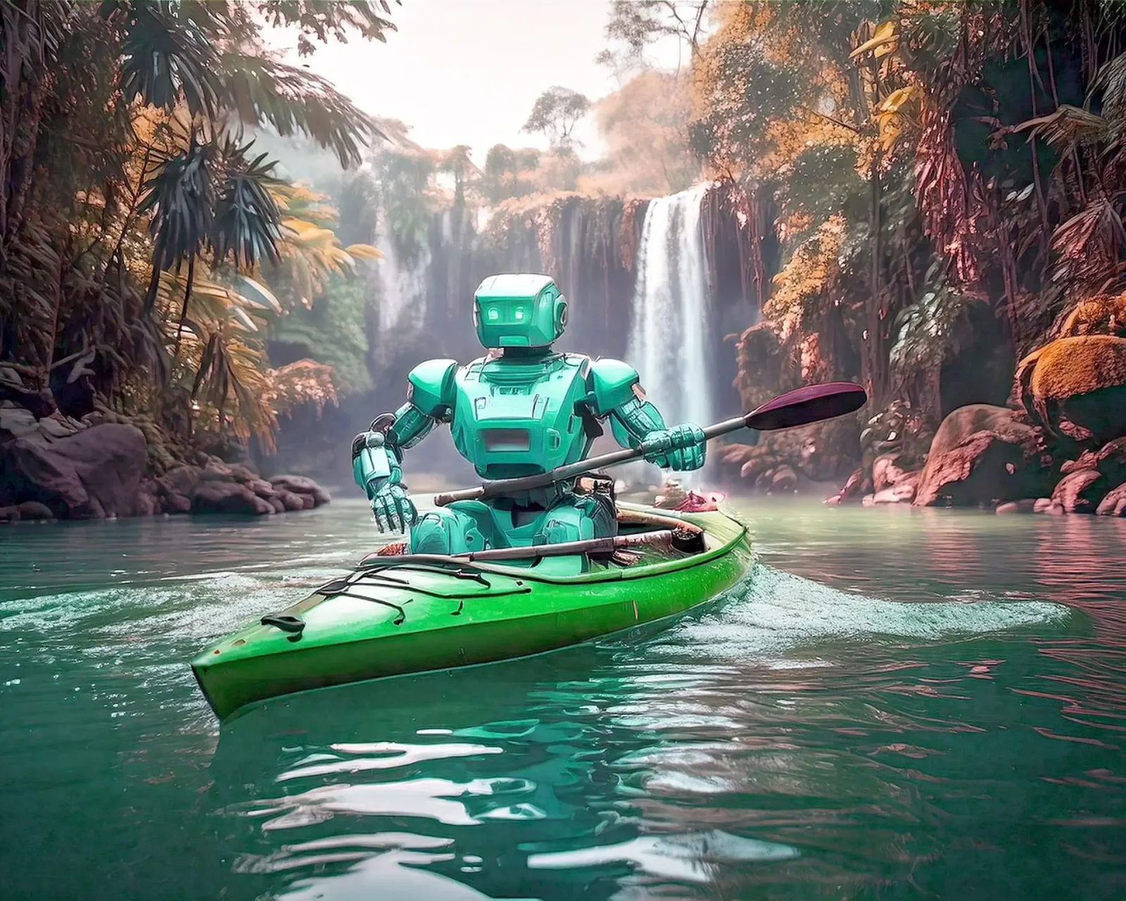 ROBOT EN CANOE. Vert. metacrilato de Thierry vobmann photography