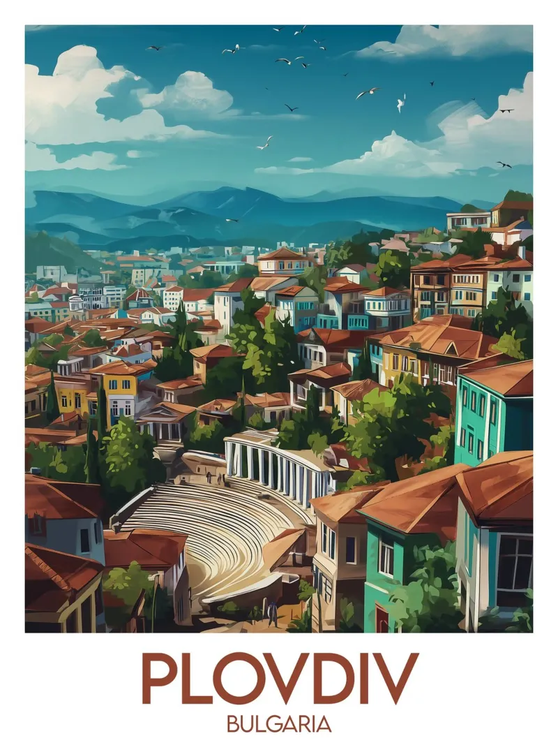 Affiche Plovdiv poster con telaio in legno da Frame the World