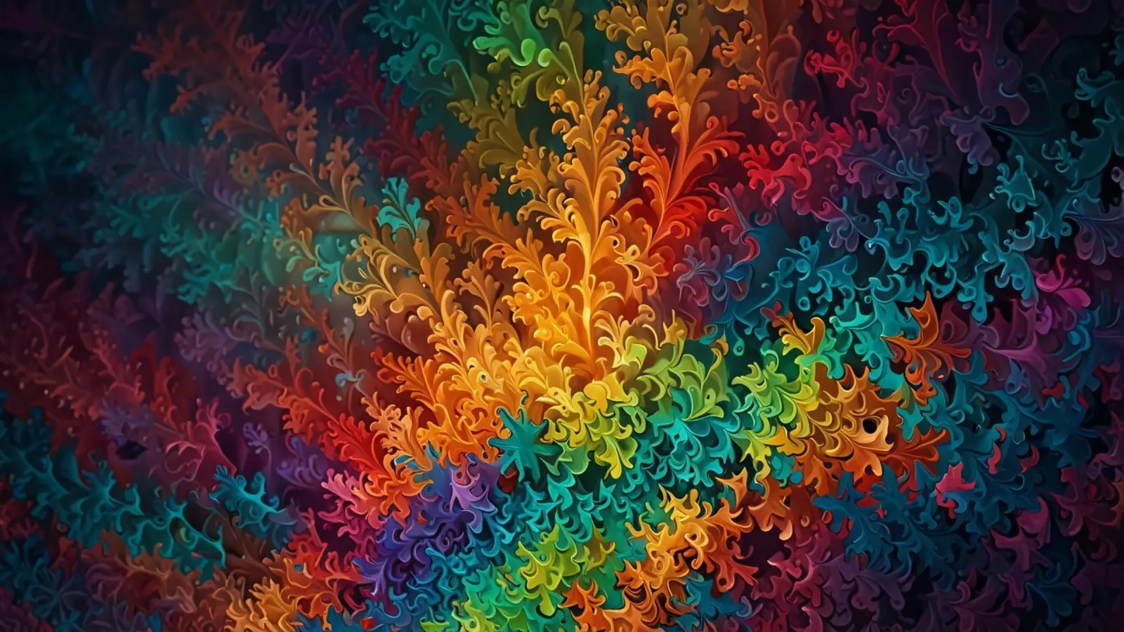 Motif abstrait fractal coloré ressemblant à des feuilles tourbillonnantes hahnemühle de DesignDoodle