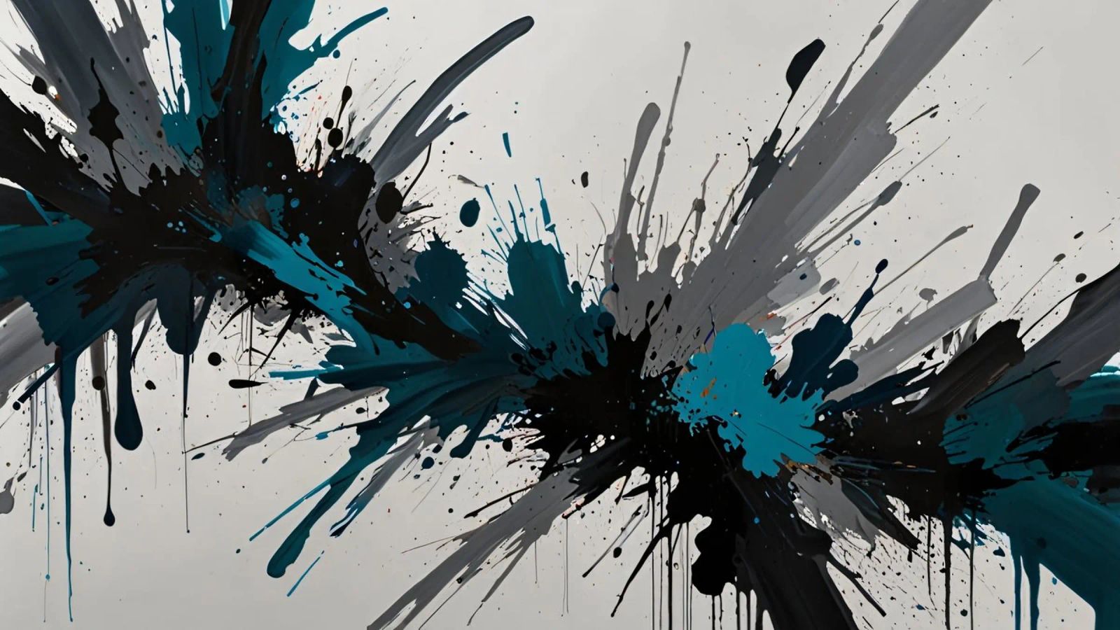 Dinamica opera d'arte astratta con audaci spruzzi di verde acqua, tela da DesignDoodle