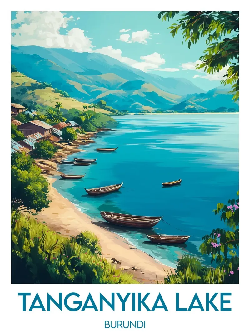 Affiche Tanganyika Meer canvas met Baklijst van Frame the World