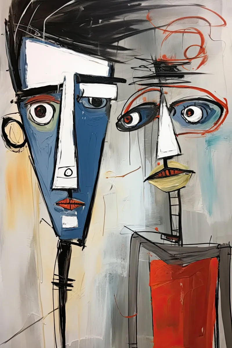 Abstracte gezichten canvas met Baklijst van Imagine