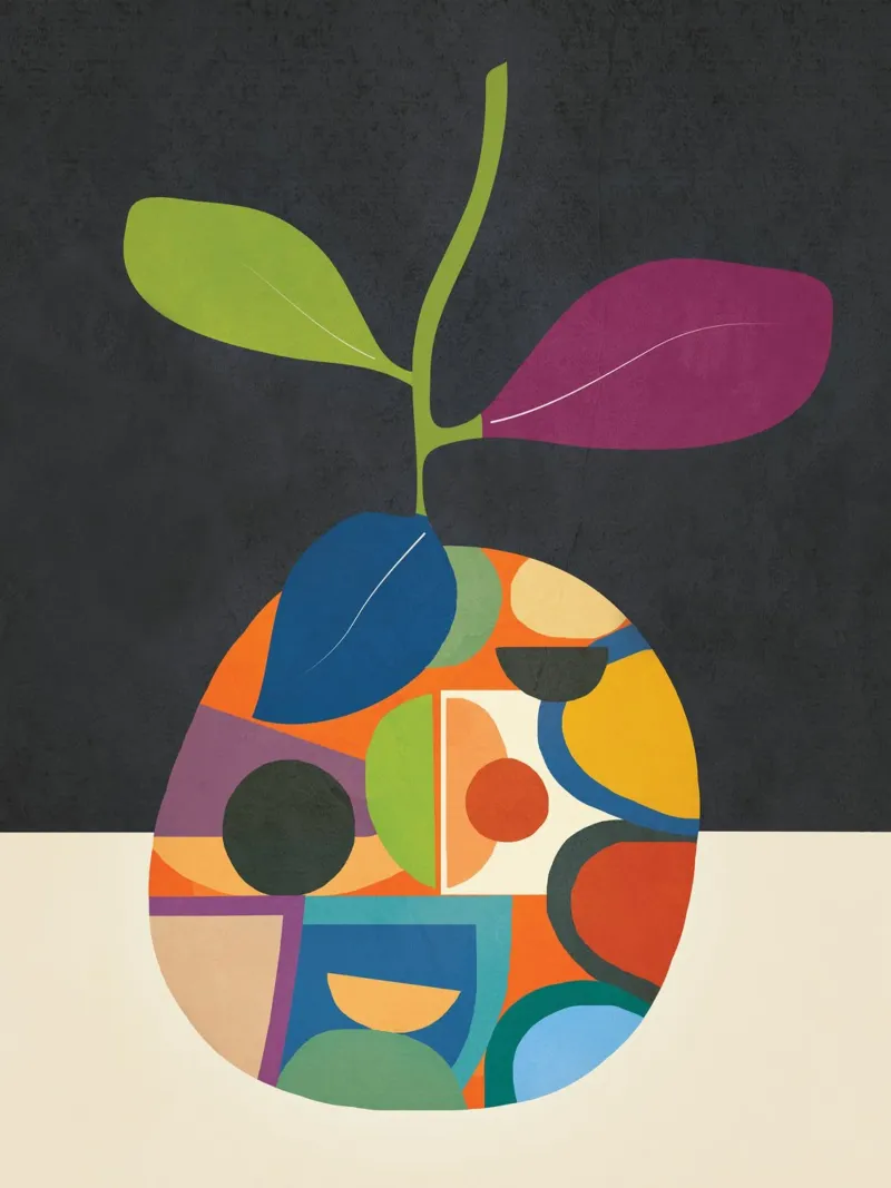 Abstract fruit shapes 1 poster con telaio in legno da cityart