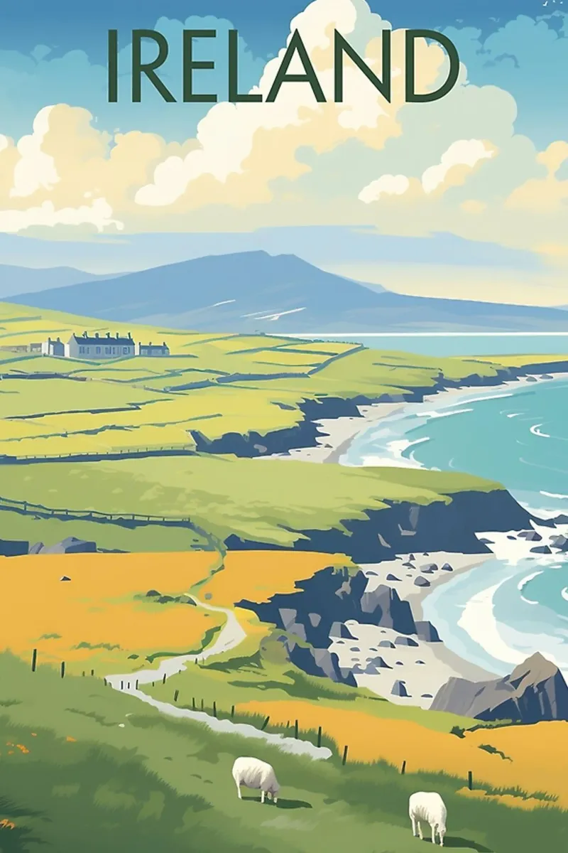 Ireland poster with wooden frame by Trending Art Company