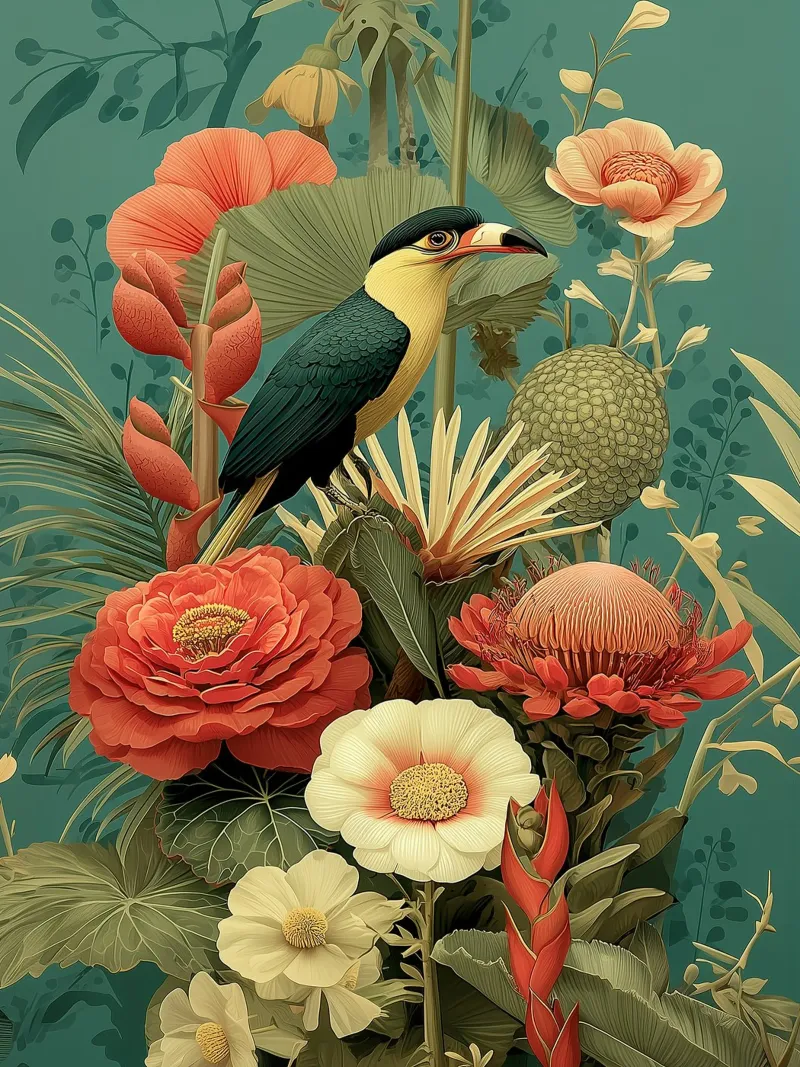 Vintage tropische botanica poster met aluminium frame van Little Things