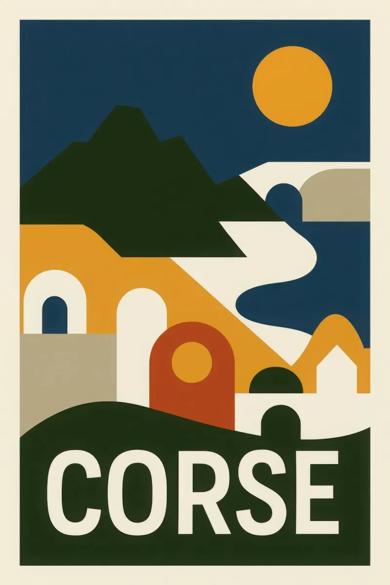 Corsica - The fierce island of bold colours canvas with Floater frame by JETLAG | affiches voyage