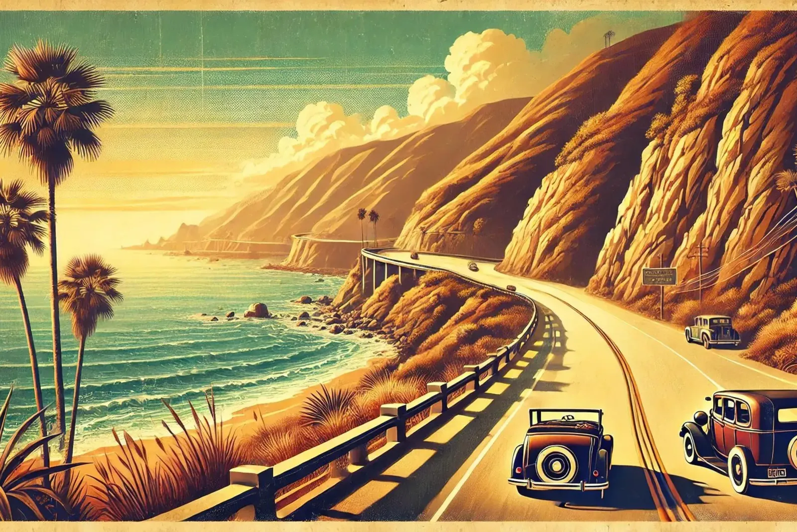 Poster d'epoca per il viaggio sulla strada costiera tela con Cornice a cassetta da Chromatic Fusion Studio