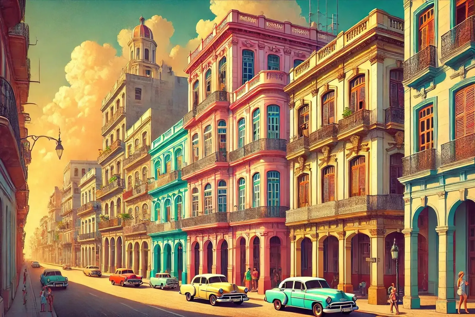 Poster d'epoca Cuba, L'Avana, strade colorate poster con telaio in plastica da Chromatic Fusion Studio