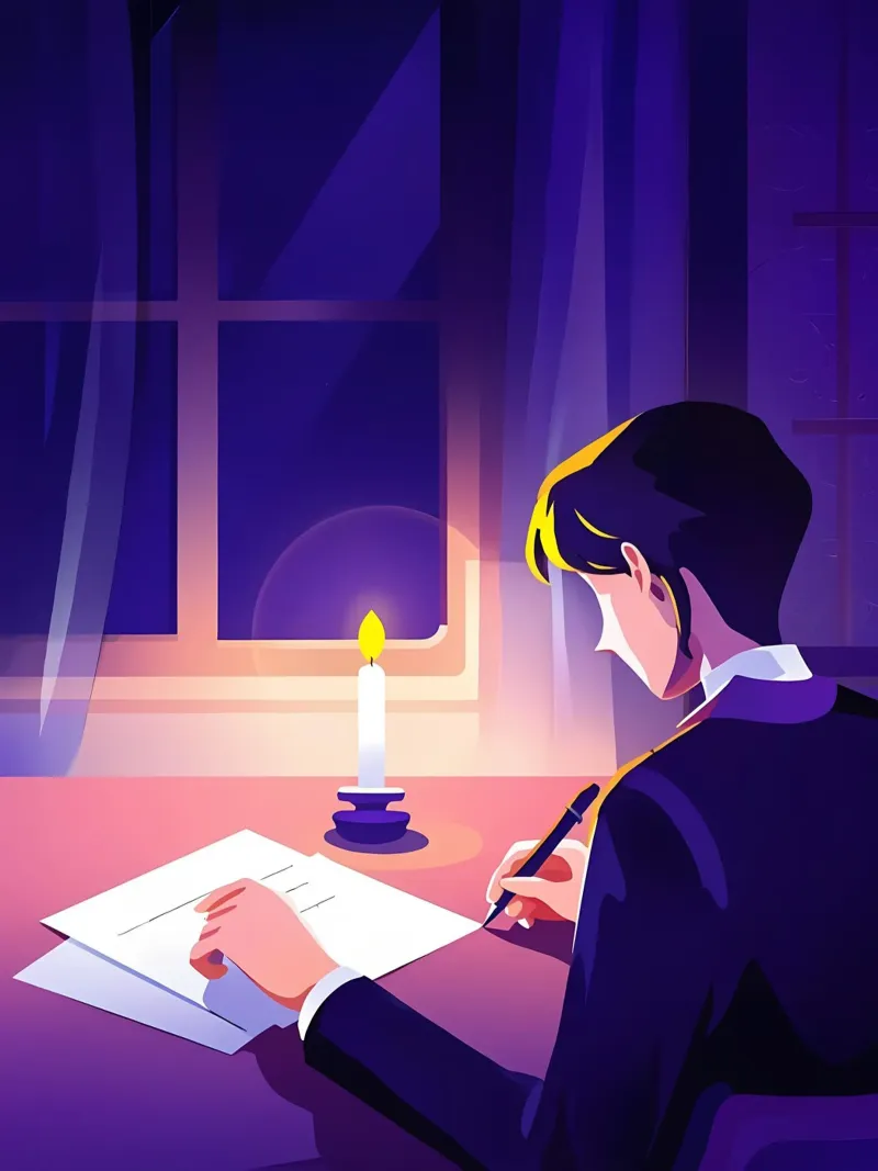 Scrittore che scrive a lume di candela Arte Lofi poster da LoFi Gallery