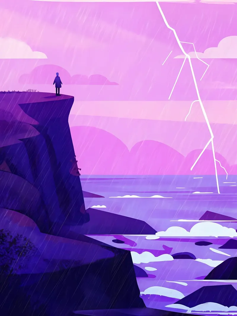 Standing At The Oceanside Cliff In Lightning Lofi Art Hahnemühle von LoFi Gallery