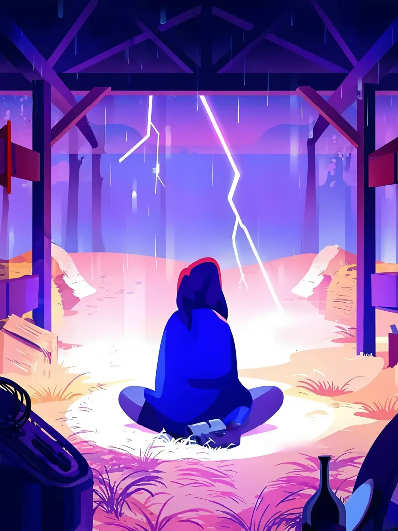 Looking At Thunderstorm From Shelter Lofi Art canvas with Floater frame by LoFi Gallery