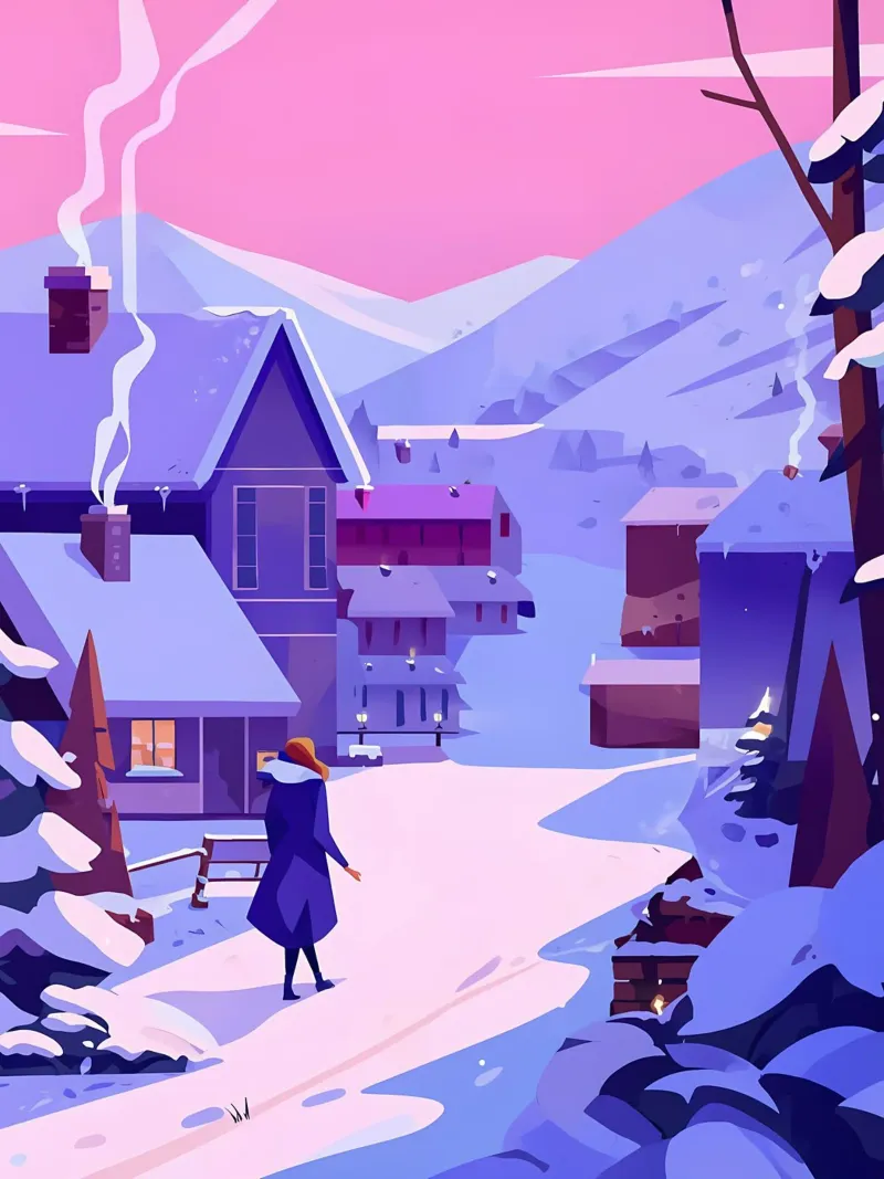 Walking Into Winter City Lofi Art poster con telaio in legno da LoFi Gallery